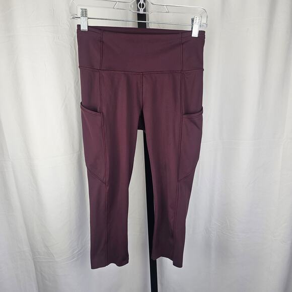 Lululemon Women's Pocketed Cropped Leggings Size 6 Burgundy Nylon Lycra - Picture 1 of 5